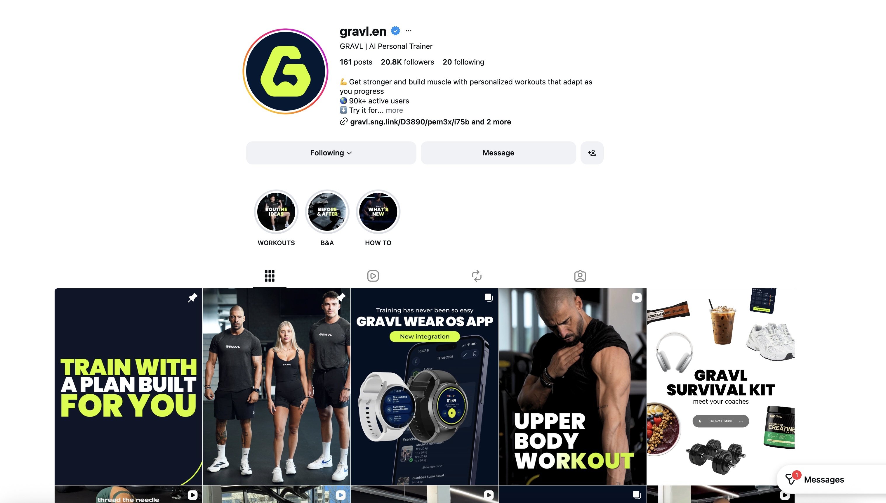 Instagram de Gravl en inglés